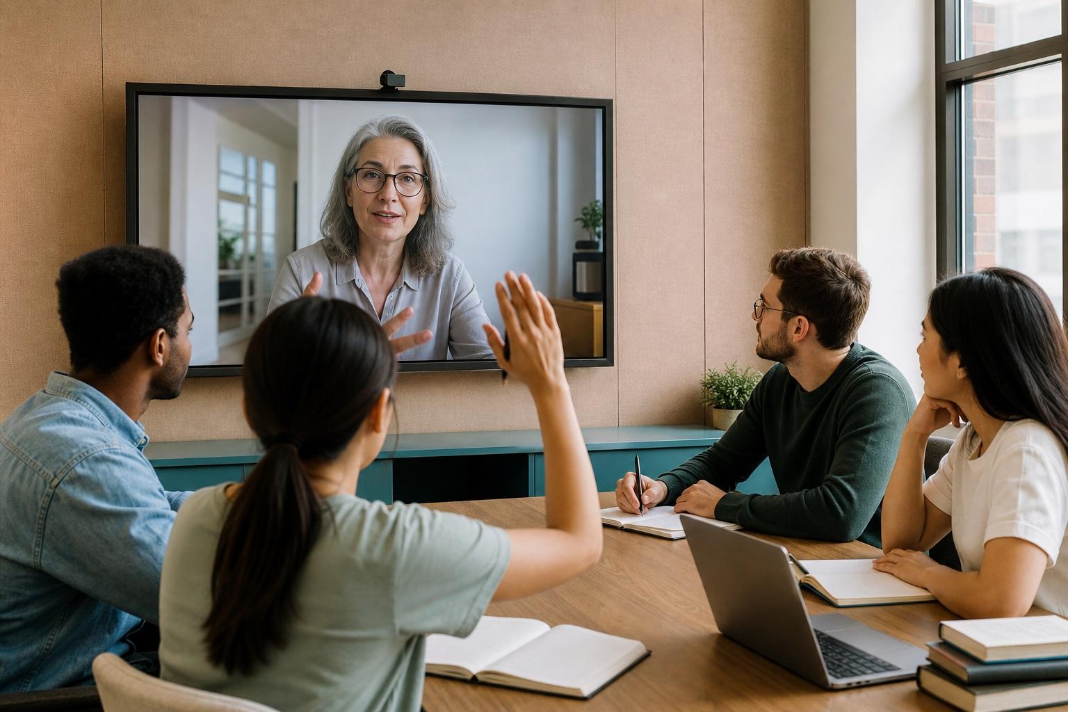 Adults in a live online cohort with their tutor on screen